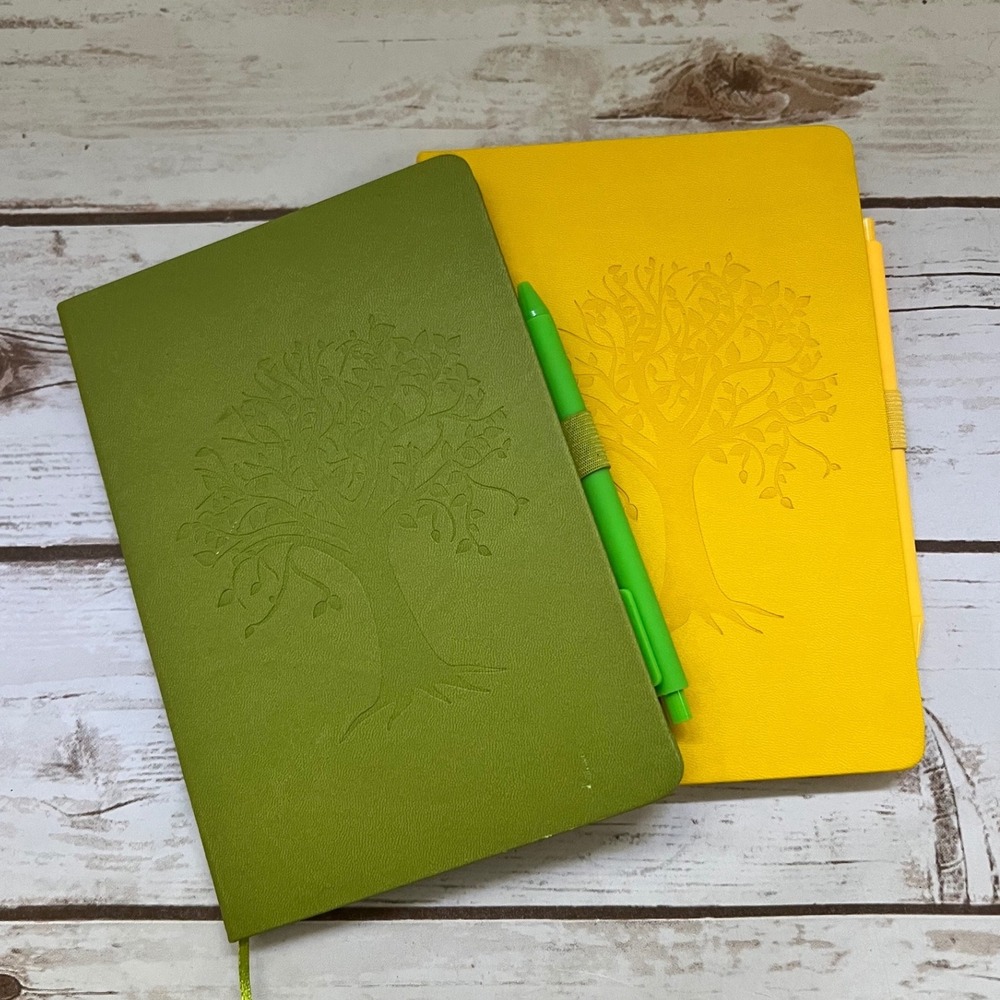 Tree of Life Vegan Leather Journals Green Yellow Set of 2 Medium